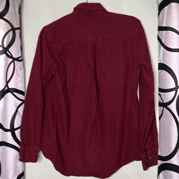 St Johns Bay SJB Maroon Solid Flannel Button Down Long Sleeve Shirt Small - Picture 8 of 9